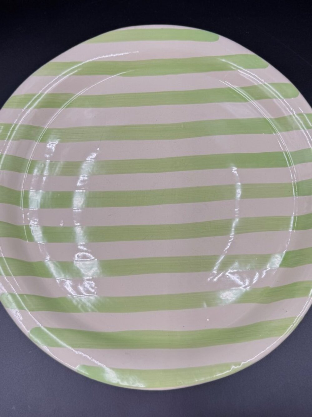 Rare Vintage Vietri Stoneware 10.75" Dinner Plate With Green Stripes Italy